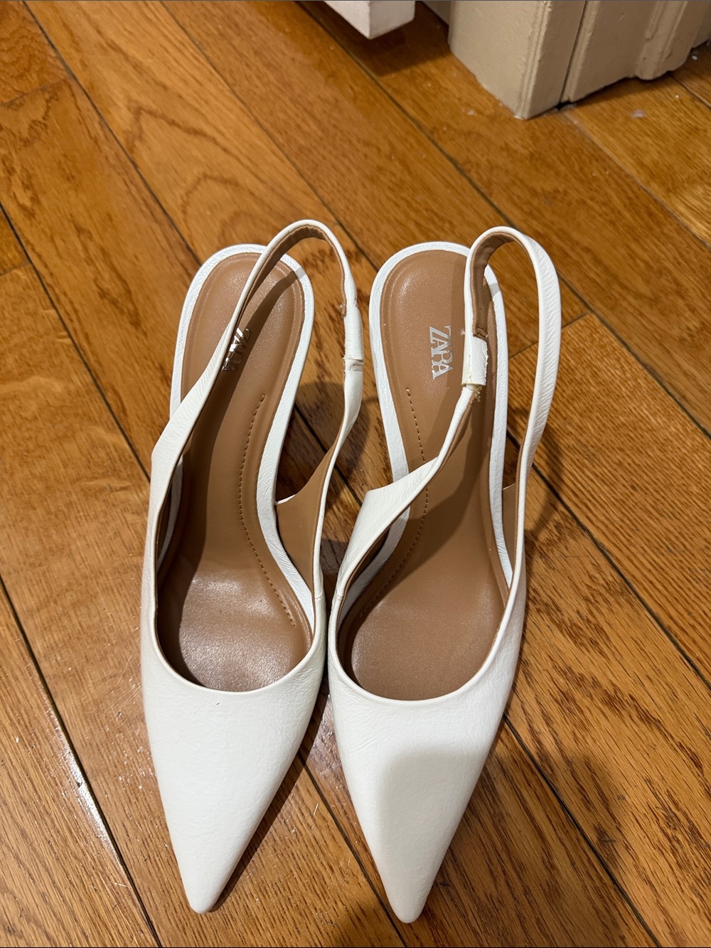 Zara Cream Pointed Slingback Heels